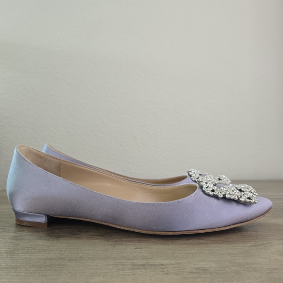 Manolo Blahnik Hangisi Flat Light Purple Satin Size 37 - Picture 8 of 16